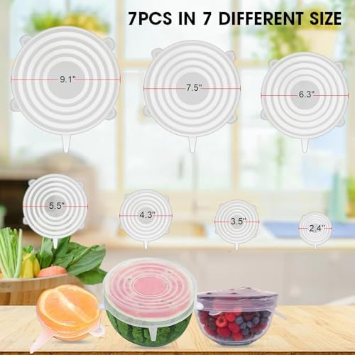 Reusable Silicone Stretch Lids for Food Storage – Elastic Bowl Covers Fit Round & Rectangle Containers, Jars, Cups – Heat-Resistant, Dishwasher Safe, Premium Kitchen Gadgets (7-Piece Set) - Image 2
