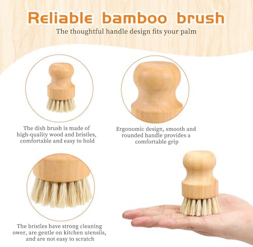 JJUNW 12 Packs Bamboo Dish Scrub Brushes, Wok Brush Wooden Scrubbers Set - Image 3