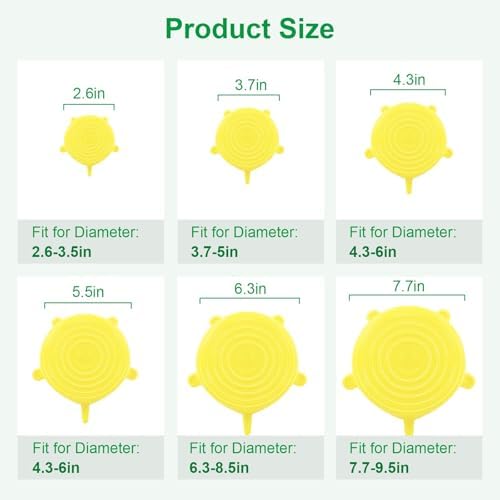 Silicone Stretch Lids – 6 Pack Reusable Food Covers,Flexible Silicone for Bowls, Containers, Fruits – Airtight & Leakproof Seal for Kitchen Storage(yellow) - Image 2