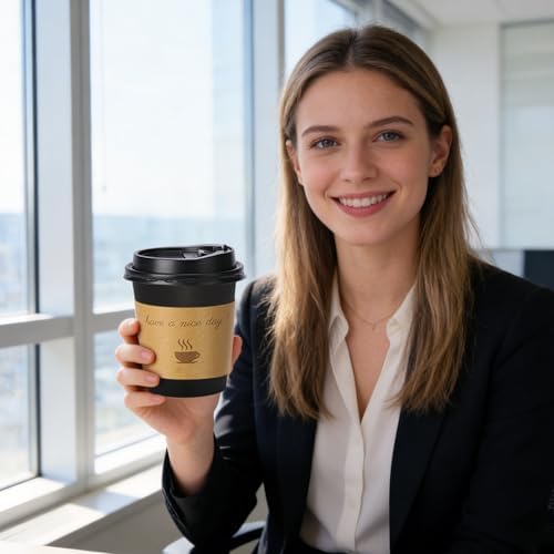 Lamosi 100 Pack 10 oz Coffee Cups, Disposable To Go Paper Cups with Lid - Image 4