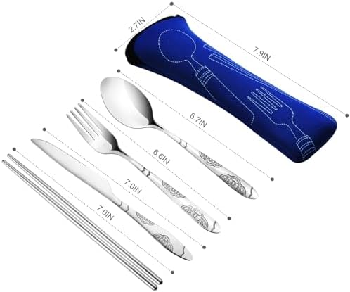 20PCS Premium Travel Utensils With Case, Stainless Steel Reusable Portable Utensils Set With Case, Lengnoyp Travel Silverware Set With Case for Lunch Box Camping, Silver - Image 4
