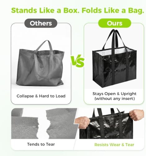 10 Pack Reusable Grocery Bags with Handles Waterproof Shopping Tote Bags - Image 4