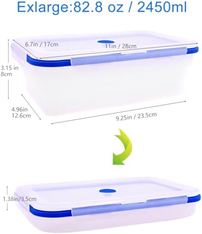 Extra Large Collapsible Translucent Silicone Food Storage Containers With Lids, 82.8oz, 2 Pack, XXL Foldable Bento Lunch Box, Reusable Big Meal Boxes for Kitchen, Camping, BPA Free - Image 2