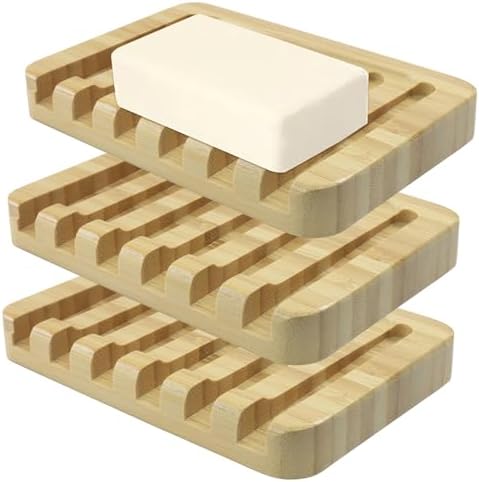 3 Pcs Bamboo Soap Dish, Wooden Color by Rierdge
