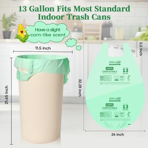 ECOLipak 13 Gallon 50 Count Compostable Kitchen Trash Bags with Handles - Image 2