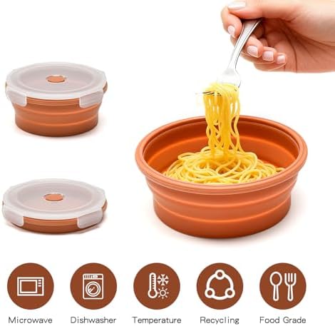 Collapsible Bowls with Lids, Reusable Silicone Food Storage Containers for Meal Prep, Camping Must Haves Accessories ， Microwave Freezer Safe Dishwasher Safe Leak Proof，Set of 3 with Lids - Image 5