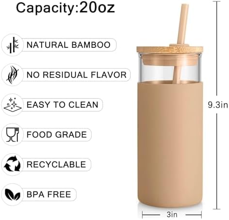 Tronco 20 oz Glass Tumbler with Lids and Straws, Reusable Iced Coffee Cups - Image 3
