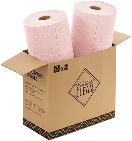 Fantasticlean Microfiber Cleaning Cloth Rolls- 150 Sheets (2 Rolls of Pink) by Fantasticlean