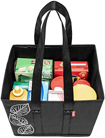 PLANET E Reusable Shopping Bags, Heavy Duty Foldable Grocery Bags with Handles, Large Collapsible Box Totes with Reinforced Hard Bottom, Pack of 3, Black - Image 4