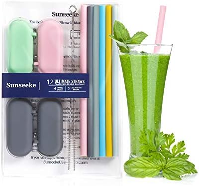 Sunseeke Silicone Straws Reusable - Odorless, 12 Standard Drinking Straws, 4 Carry Pouch, 2 Cleaning Brushes, Certificated Food Grade Platinum Silicone - 8 1/2" Long - Image 7