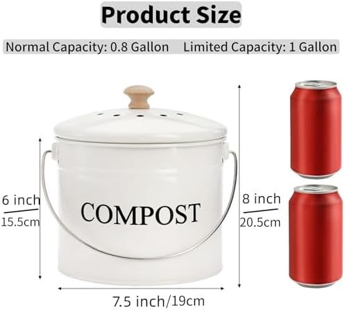 AVLA Compost Bin Kitchen Countertop, 1 Gallon Composter Pail, Food Waste Composting Bucket, Odorless Trash Keeper Container, White Scraps Caddy with Charcoal Filter, Carrying Handle, Lid - Image 2