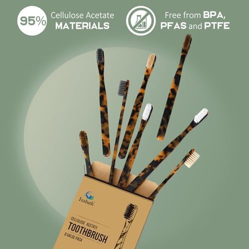 Isshah Plant-Based Cellulose Acetate Toothbrushes - 8 Pack - Tortoise - Image 4