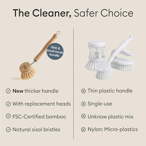 Vove Bamboo Dish Brush Replacement Heads 4-Pack, Natural Fiber Bristles - Image 5