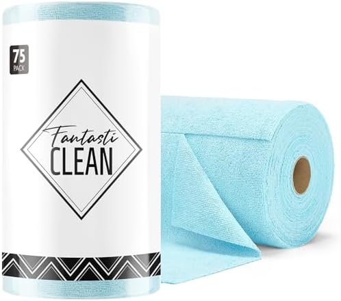 Fantasticlean Microfiber Cleaning Cloth Roll- 75 Sheets, 12" x 12" (Blue) by Fantasticlean