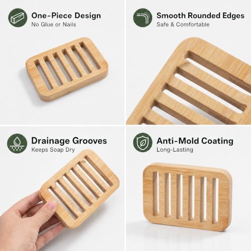 Bamboo Soap Dish, Soap Holder Soap Case Sponge Tray Sponge Drain Rack for Kitchen & Bathroom - Image 5