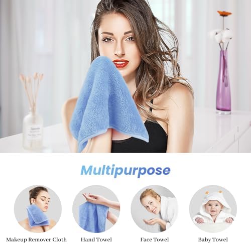 8 Pack Makeup Remover Cloth,13x7 Inch Reusable Makeup Remover Towels, Ultra Soft Microfiber Face Cloth Reusable Facial Washcloths, Blue - Image 6
