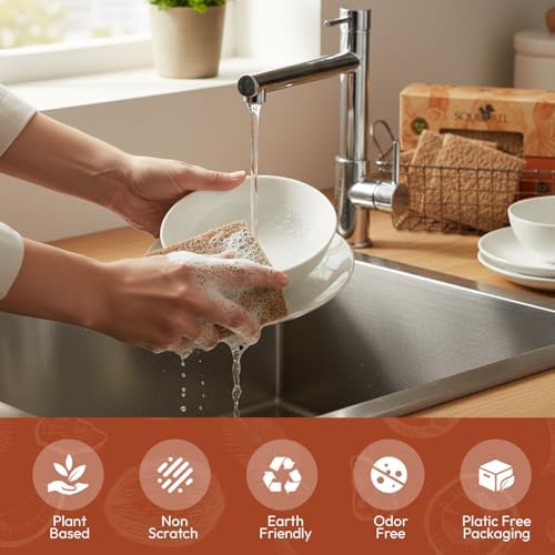 SQUIRREL Natural Coconut Coir Fiber Kitchen Scrubbers 12 Pack Biodegradable Non Scratch Dish Sponges for Eco Friendly Household Cleaning and Zero Waste Living - Image 2