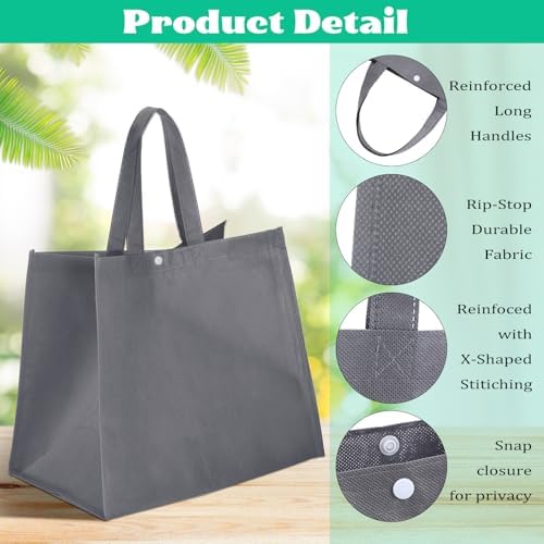 Zhehao 60 Pcs Reusable Grocery Shopping Bags Large Foldable Gift Tote Non Woven Fabric Bags with Handle and Plastic Button for Birthdays, Bridesmaids, Party Favors, 15 x 9.5 x 13 Inch (Neutral Colors) - Image 3