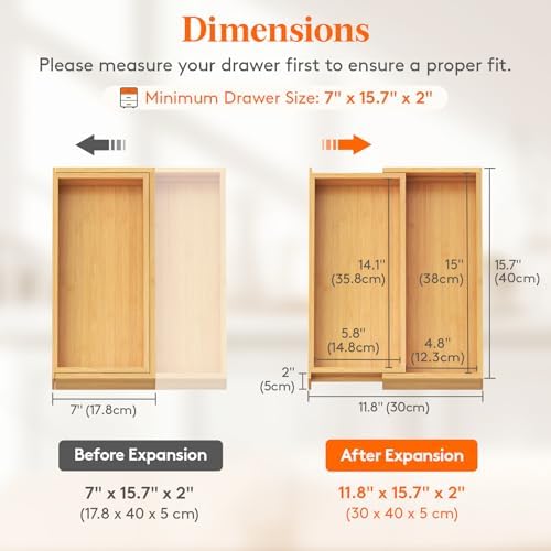 Lifewit Bamboo Utensil Organizer for Kitchen Drawer, Cooking Utensil Tray - Image 3