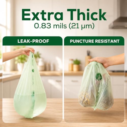 ANECO 4 Gallon Compostable Food Waste Bags with Handles, 30 Count - Image 4