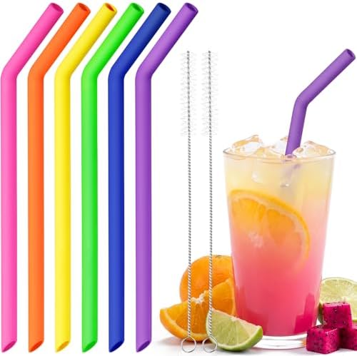 NiHome 6-Pack Wide Reusable Bent Silicone Straws for Smoothies, Milkshake by NiHome