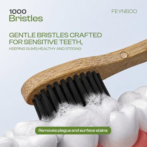 Bamboo Toothbrushes Hard Bristles 6 Pack - BPA Free Bristles Toothbrushes for Adults - Eco-Friendly, Natural Wooden Toothbrush (Light Brown, Black). - Image 2