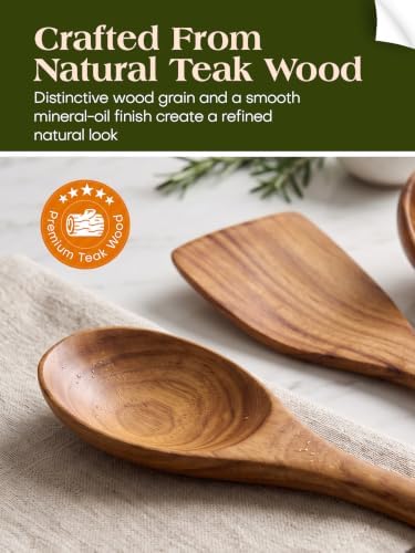 AIUHI Nonstick Wooden Utensil Set for Cooking, Handmade Smooth Finish Teak Wood Spoons Spatula Turner for Cooking and Kitchen Gifts (7Pcs) - Image 3