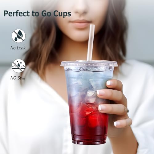 AOZITA [100 Sets] 20 oz Clear Plastic Cups With Lids and Straws, Iced Coffee Cups Disposable Cups for Iced Coffee, Smoothie, Milkshake and Cold Drinks - Image 4