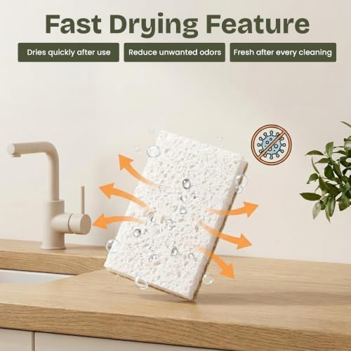 Kitchen Sponges 10 Pack - Natural Cellulose Sponge with Coconut Scrubber - Plant Based Sponges - Biodegradable Kitchen Sponge - Non-Scratch Sponges for Dishes - Eco Friendly Kitchen Sponges - Image 5