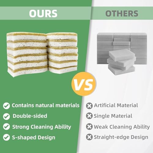 Kitchen Cleaning Sponges, Natural Cellulose Dish Sponge with Coconut Fiber Scrubber for Dishes, Pots and Pans, Eco Friendly Household Cleaning Sponge, 12 Pack - Image 6