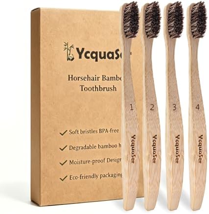 Bamboo Toothbrushes,Travel Toothbrush&Horse Bristle(4-Pack),Natural Soft Bristles for Adults,100% Biodegradable,Plastic & Nylon Free by Unknown