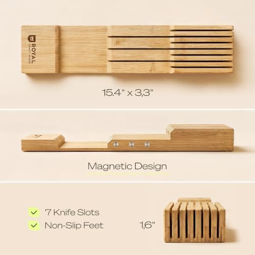 Drawer Organizer for Kitchen Organization – Expandable Bamboo Silverware Drawer Organizer with Removable Knife Block, Bamboo Cutlery, Non-Slip Utensil Organizer with 7-Slot Knife Storage for Flatware - Image 3