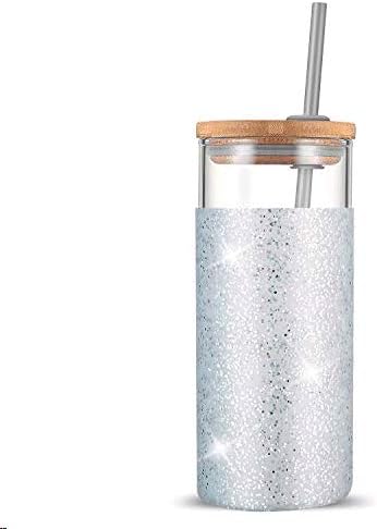 Tronco 20 oz Glass Tumbler with Lids and Straws, Reusable Iced Coffee Cups by Tronco