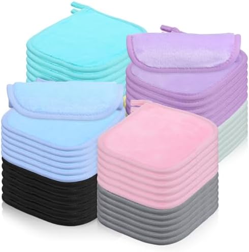 48 Pcs Makeup Remover Cloth Reusable Makeup Remover Pads Soft Microfiber Face Towels Facial Cleansing Cloths for Face Hand Eye Lips Bathroom Gift for Women 6.3 x 5.5 Inch(8 Colors) by Unknown