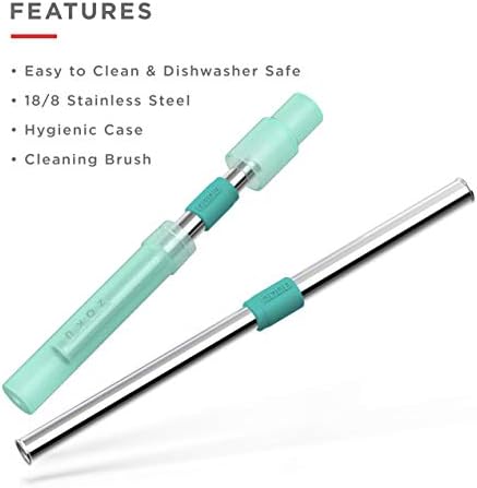 Zoku Jumbo Reusable Metal Straw with Case, Collapsible Travel Straw - Teal - Image 4