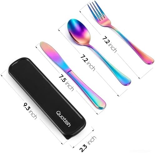 Quatish Travel Utensils with Case, Stainless Steel Cutlery Set, Rainbow - Image 2