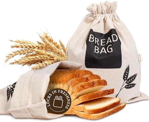 2 x Plastic Lined Bread Bags For Homemade Bread/Homemade Bread Storage Linen - XL 44cm x 35cm by Balcove