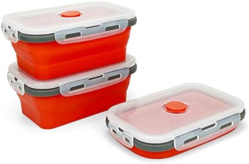 CARTINTS Set of 3 Collapsible Food Storage Containers with Lids, Collapsible Silicone Bowls, Silicone Lunch Containers, For Meal Prep, Camping, Travel, Microwave and Freezer Safe,500ml,Red - Image 3