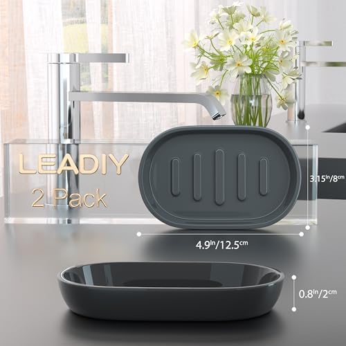 2Pcs/Set Bathroom Soap Dishes, Not Plastic！White Soap Dishes for Bar Soap, Bamboo Soap Dishes Holder for Bathroom Shower, Bathroom Sink Soap Dish (Black) - Image 4