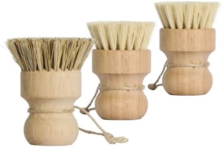 Pot Brush 3 Pack with Sisal and Coconut Coir, Wood Handle Scrub Brushes for Cast Iron Non-Stick Pans and Cookware - Image 4