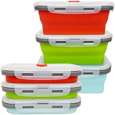 CARTINTS Set of 3 Collapsible Food Storage Containers Collapsible Silicone Bowls, Silicone Lunch Containers with Airtight Lids, Microwave and Freezer Safe, 500ml by CARTINTS