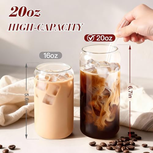 Iced Coffee Cups with Lids 2 pcs: 20 oz Glass Cups with Lids and Straws as Coffee Bar Accessories - Beer Drinking Glasses - Reusable Glass Tumbler,Cute Coffee Cups for Coffee,Juice,Gifts - Image 2
