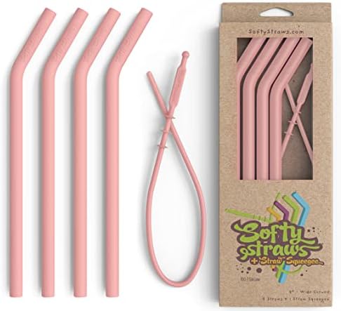 Reusable Silicone Drinking Straws - Big Size with Curved Bend for Tumblers Made from BPA Free No-Rubber Silicon - Flexible, Collapsible, Chewy, Bendy, Safe for Kids/Toddlers by SoftyStraws