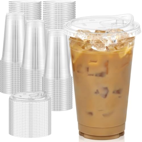 Dealusy 100 Pack - 20 oz Clear Plastic Cups with Sip Lids by Dealusy