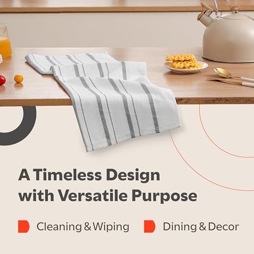 Zeppoli Classic Kitchen Towels - 6 Pack 100% Natural Cotton Towel Set, Reusable Wash Cloths, Absorbent Dish Towels, Machine Washable Hand Towels, Kitchen Essentials, 20” x 28” - Gray VAR - Image 5