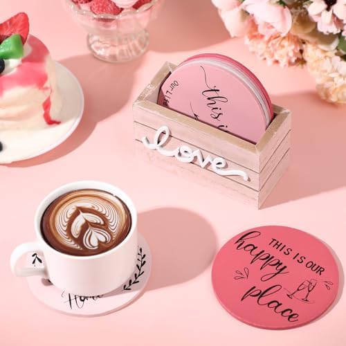 Queekay House Warming Gifts New Home Farmhouse Coasters Set of 6, Pink - Image 5
