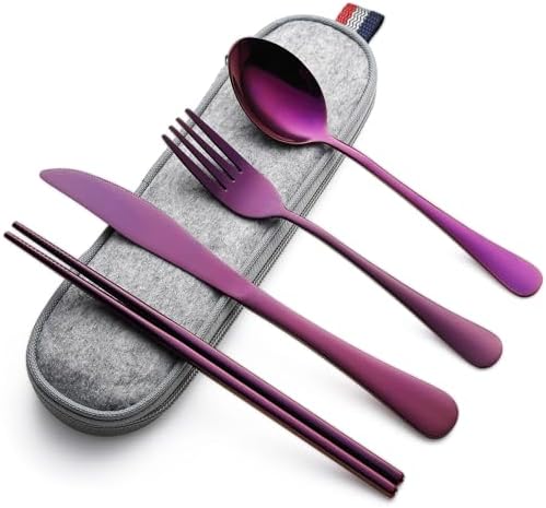 DEVICO Travel Utensils with Case, 5 Piece Portable Silverware Set for Work by DEVICO
