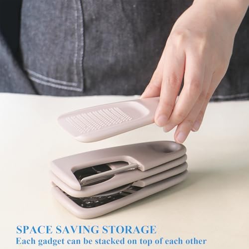 Kitchen Gadgets Set 5 Pieces, Space Saving Cooking Tools Kitchen Accessories-Garlic/Ginger Grinder, Cheese Grater, Vegetable/Fruit Peeler, Pizza Cutter, Bottle Opener, Gadgets Gift Set - Image 2
