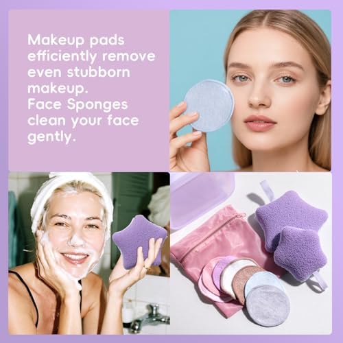 BS-MALL Gentle Facial Sponge -10 Pcs Set Face Clean Sponges Reusable Makeup Removal Pads Clean Deep Down Dirt & Makeup Using Only Water, Gentle Exfoliator Cleansing Puff,with Silicone Travel Bag - Image 5