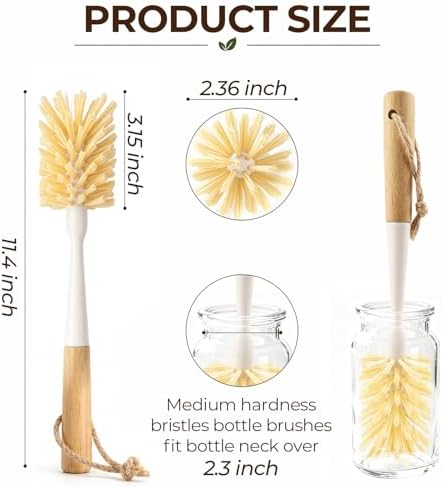 2 Pack 11.4 Inch Bamboo Bottle Brush with Odorless Nylon Bristle - Image 2